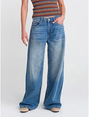Jeans in denim di cotone a vita alta a gamba ampia dilvin