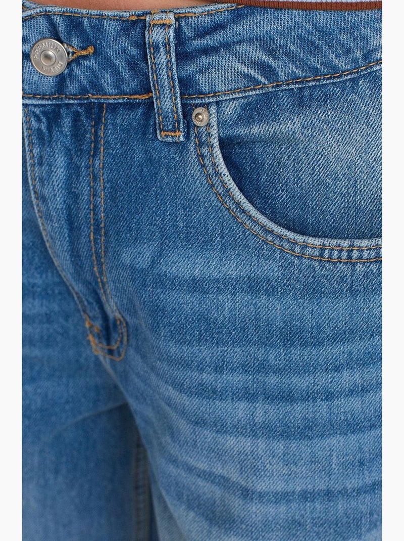 Jeans in denim di cotone a vita alta a gamba ampia dilvin Blu zaffiro - Kiabi
