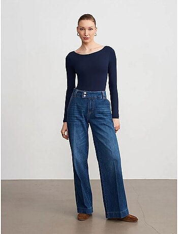 Jeans in denim di cotone a vita alta a gamba ampia dilvin