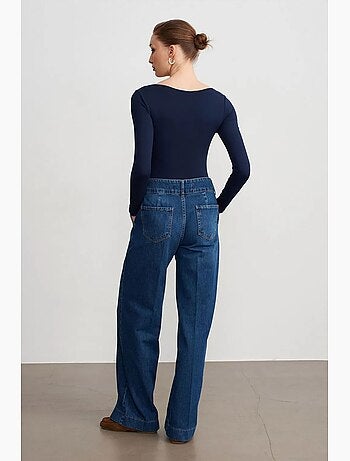 Jeans in denim di cotone a vita alta a gamba ampia dilvin