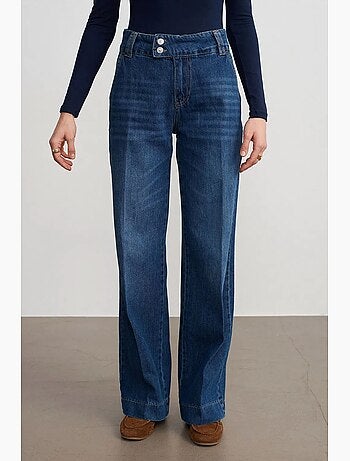 Jeans in denim di cotone a vita alta a gamba ampia dilvin
