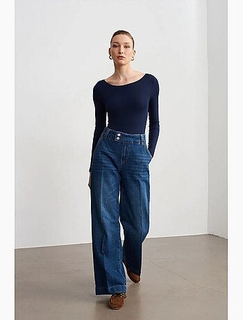 Jeans in denim di cotone a vita alta a gamba ampia dilvin