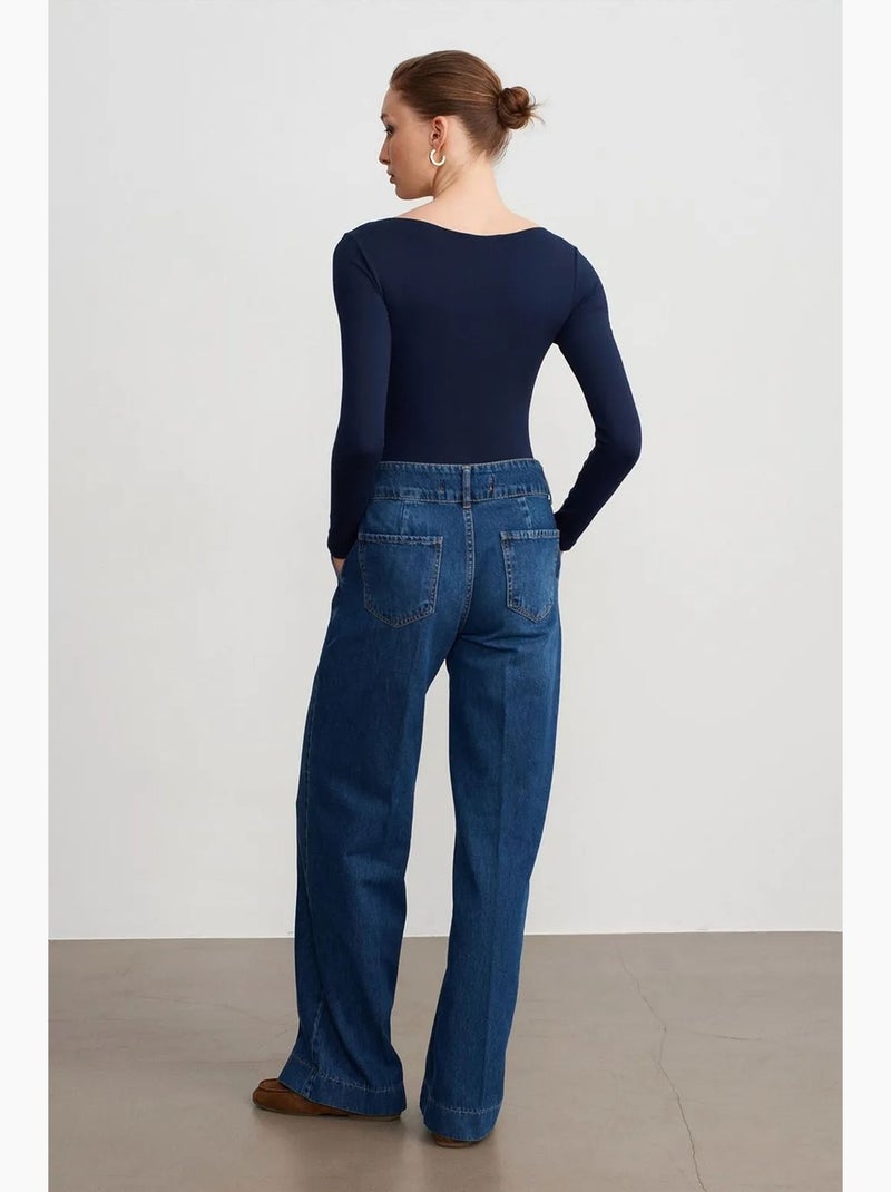 Jeans in denim di cotone a vita alta a gamba ampia dilvin Blu zaffiro - Kiabi