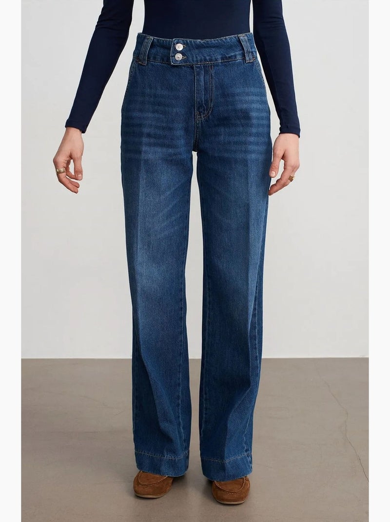 Jeans in denim di cotone a vita alta a gamba ampia dilvin Blu zaffiro - Kiabi