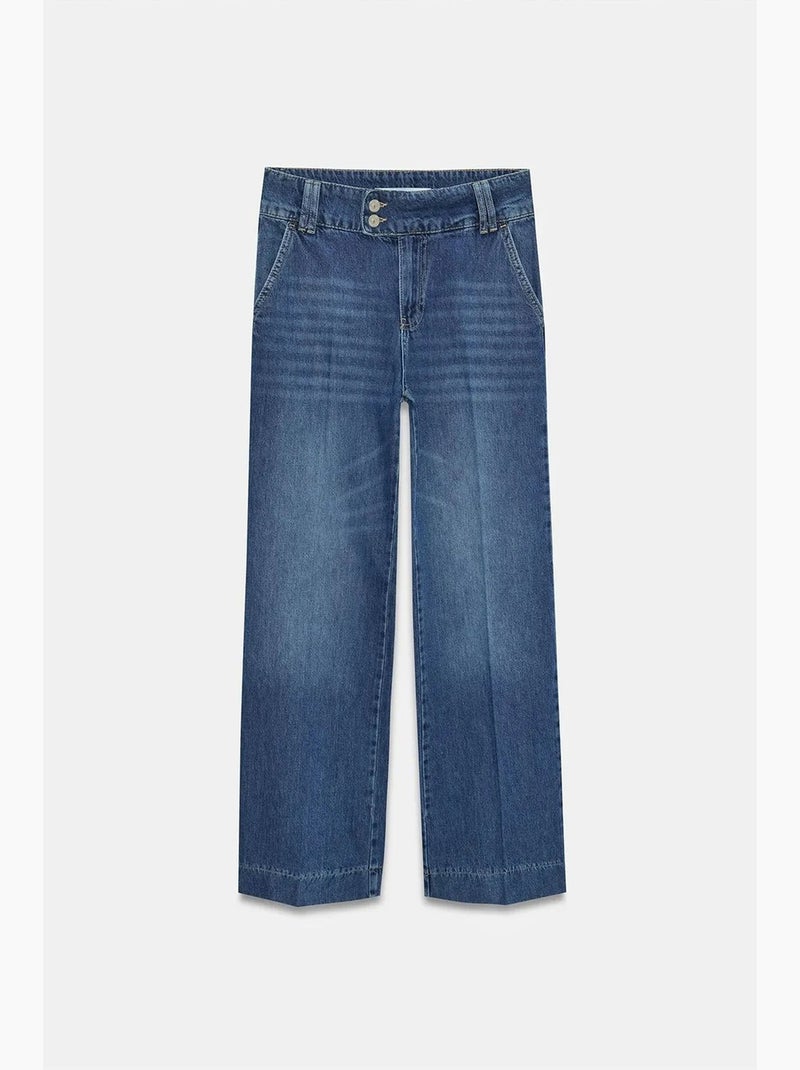 Jeans in denim di cotone a vita alta a gamba ampia dilvin Blu zaffiro - Kiabi
