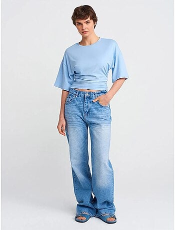 Jeans in denim di cotone a vita alta a gamba ampia dilvin
