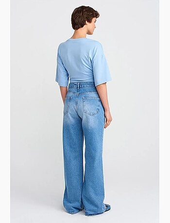 Jeans in denim di cotone a vita alta a gamba ampia dilvin
