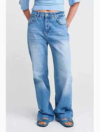 Jeans in denim di cotone a vita alta a gamba ampia dilvin
