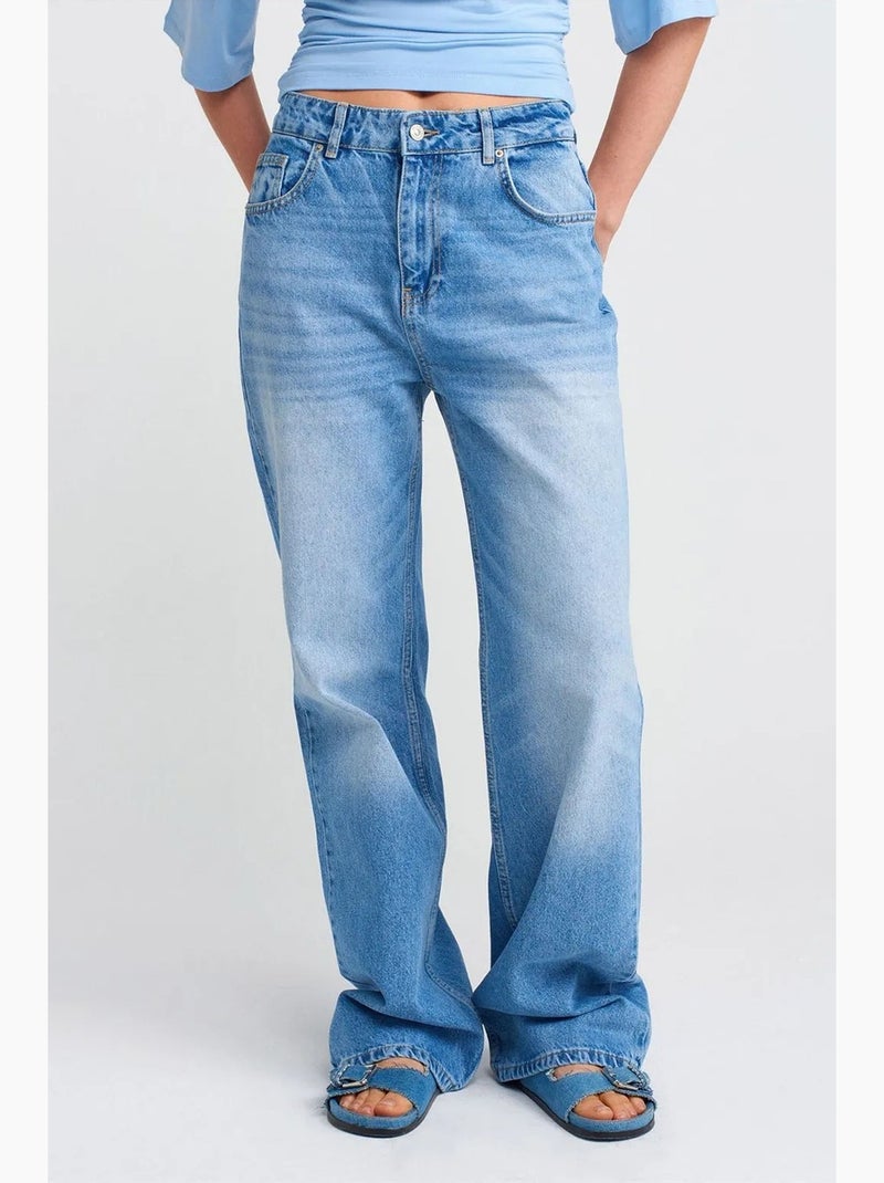 Jeans in denim di cotone a vita alta a gamba ampia dilvin Blu zaffiro - Kiabi