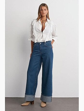 Jeans in denim di cotone a vita alta a gamba ampia dilvin