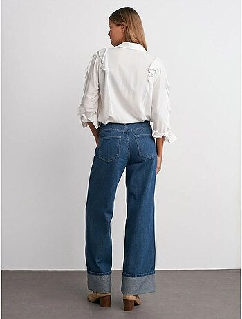 Jeans in denim di cotone a vita alta a gamba ampia dilvin