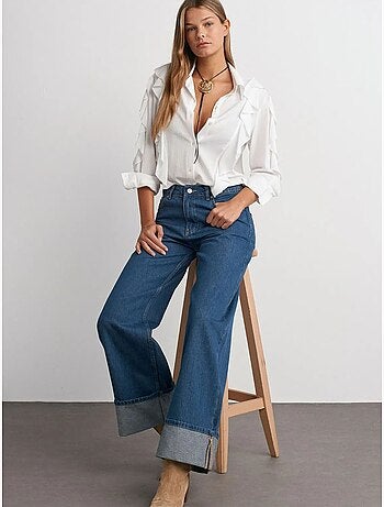 Jeans in denim di cotone a vita alta a gamba ampia dilvin