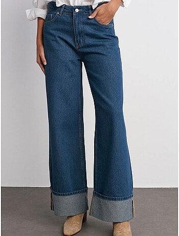 Jeans in denim di cotone a vita alta a gamba ampia dilvin