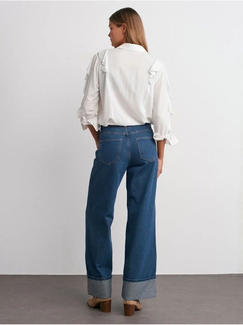 Jeans in denim di cotone a vita alta a gamba ampia dilvin Blu zaffiro - Kiabi