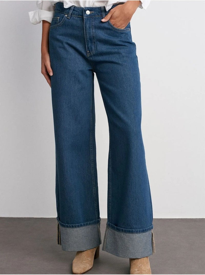 Jeans in denim di cotone a vita alta a gamba ampia dilvin Blu zaffiro - Kiabi