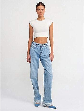 Jeans in denim di cotone a vita alta a gamba dritta dilvin