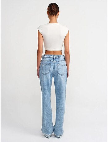 Jeans in denim di cotone a vita alta a gamba dritta dilvin