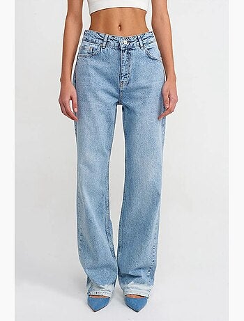 Jeans in denim di cotone a vita alta a gamba dritta dilvin