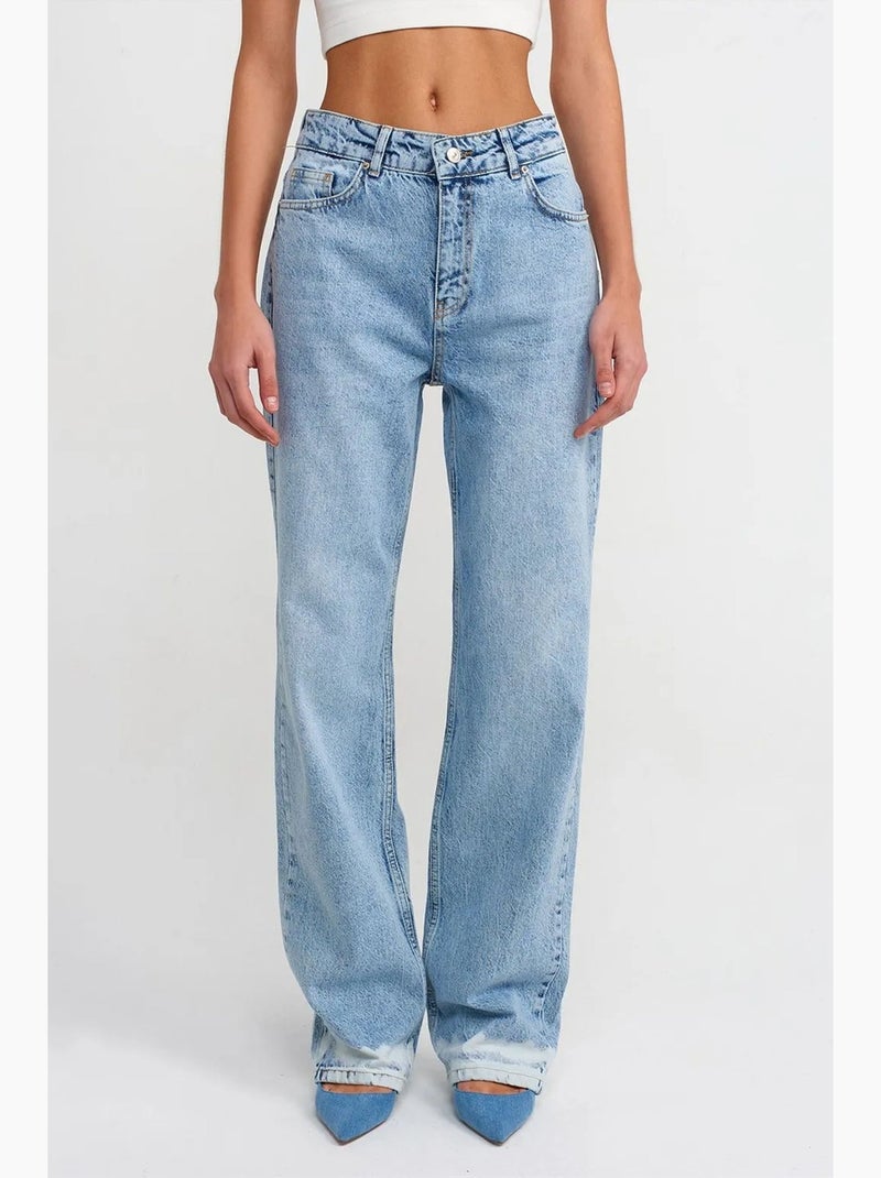 Jeans in denim di cotone a vita alta a gamba dritta dilvin Blu zaffiro - Kiabi