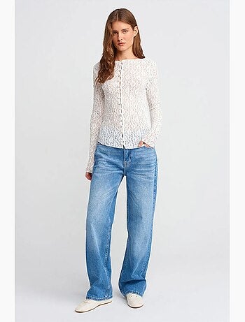 Jeans in denim di cotone a vita alta a gamba dritta dilvin