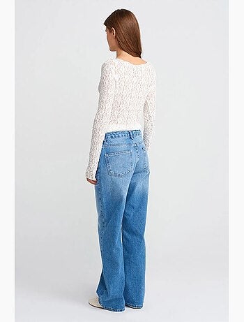 Jeans in denim di cotone a vita alta a gamba dritta dilvin