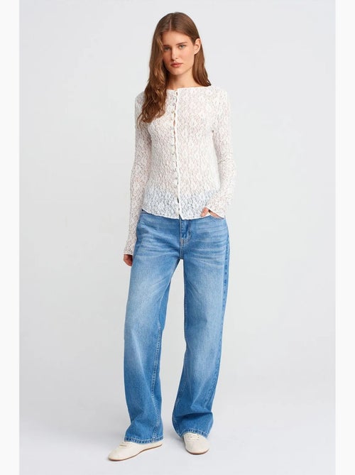 Jeans in denim di cotone a vita alta a gamba dritta dilvin - Kiabi Jeans in denim di cotone a vita alta a gamba dritta dilvin - Kiabi