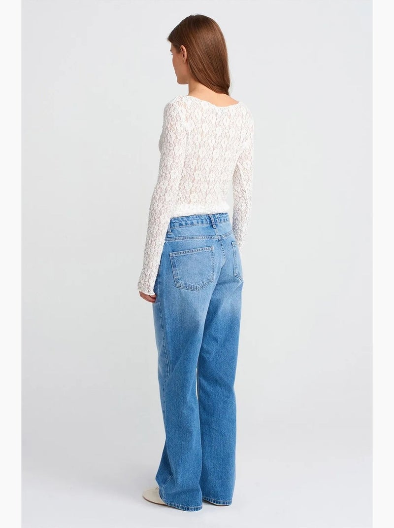 Jeans in denim di cotone a vita alta a gamba dritta dilvin Blu zaffiro - Kiabi