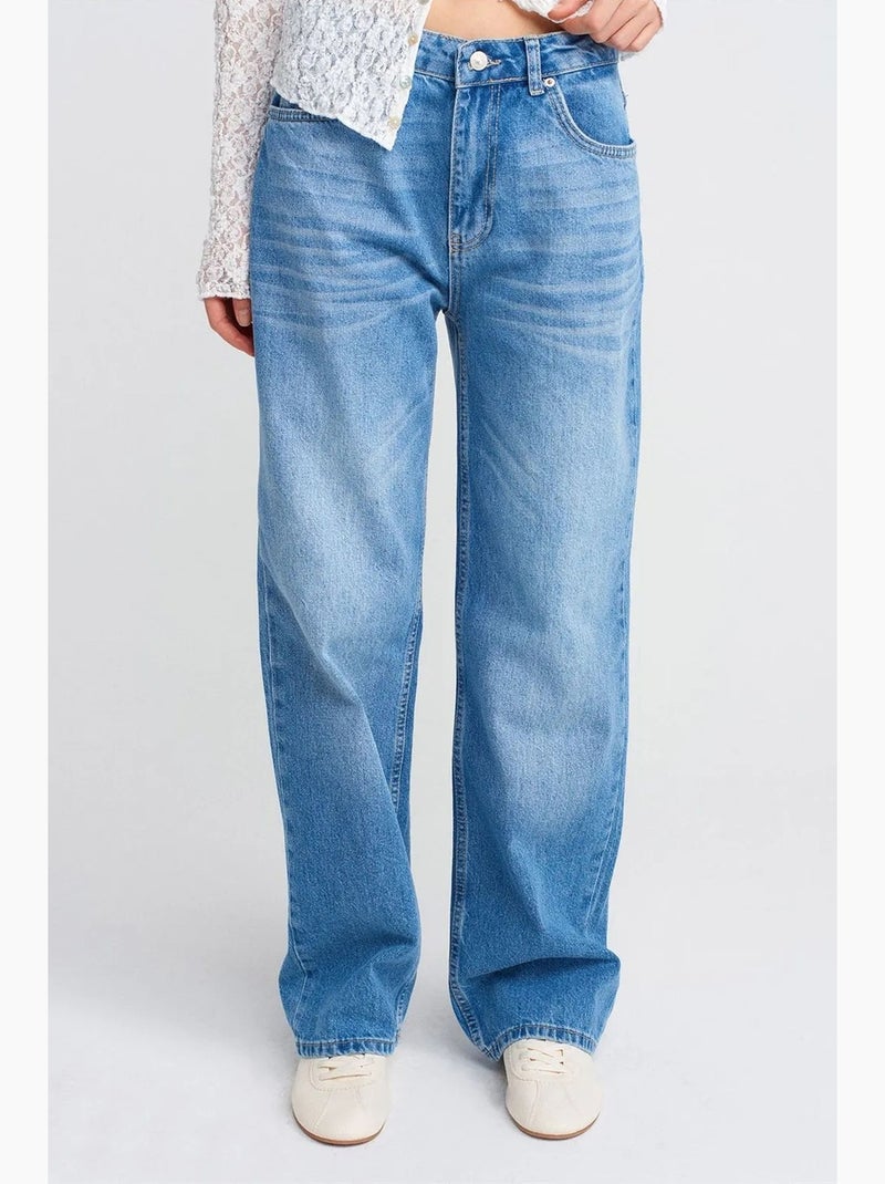Jeans in denim di cotone a vita alta a gamba dritta dilvin Blu zaffiro - Kiabi