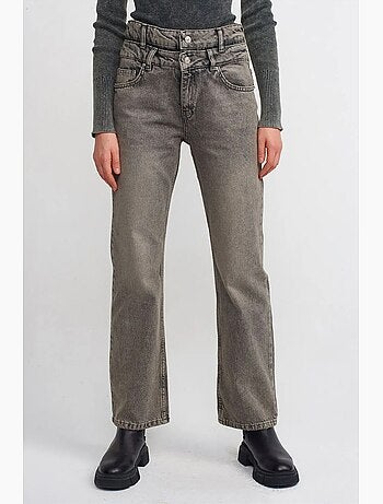 Jeans in denim di cotone a vita alta a gamba dritta dilvin