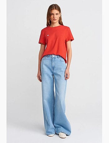Jeans in denim di cotone a vita alta e gamba ampia dilvin