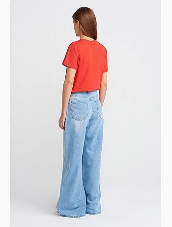 Jeans in denim di cotone a vita alta e gamba ampia dilvin