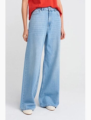 Jeans in denim di cotone a vita alta e gamba ampia dilvin