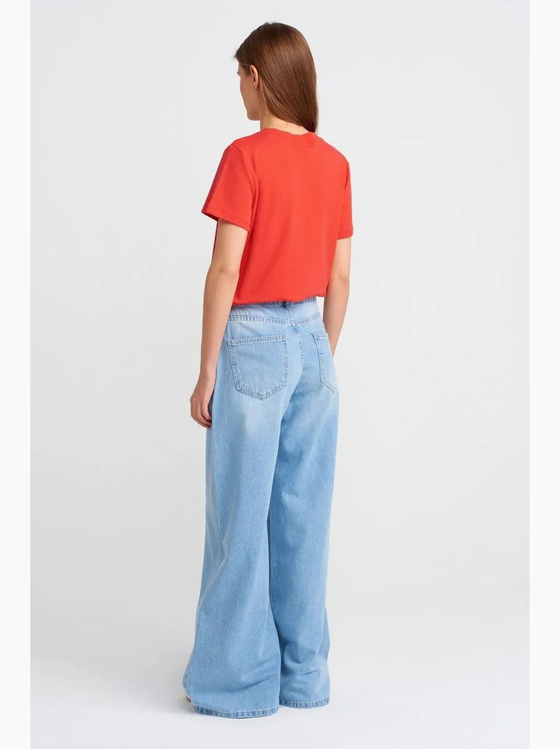 Jeans in denim di cotone a vita alta e gamba ampia dilvin Blu chiaro - Kiabi