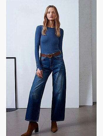 Jeans in denim di cotone a vita alta e gamba ampia dilvin