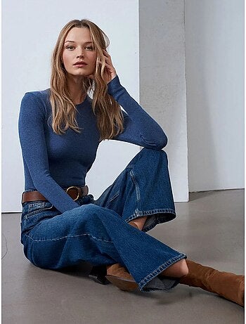 Jeans in denim di cotone a vita alta e gamba ampia dilvin
