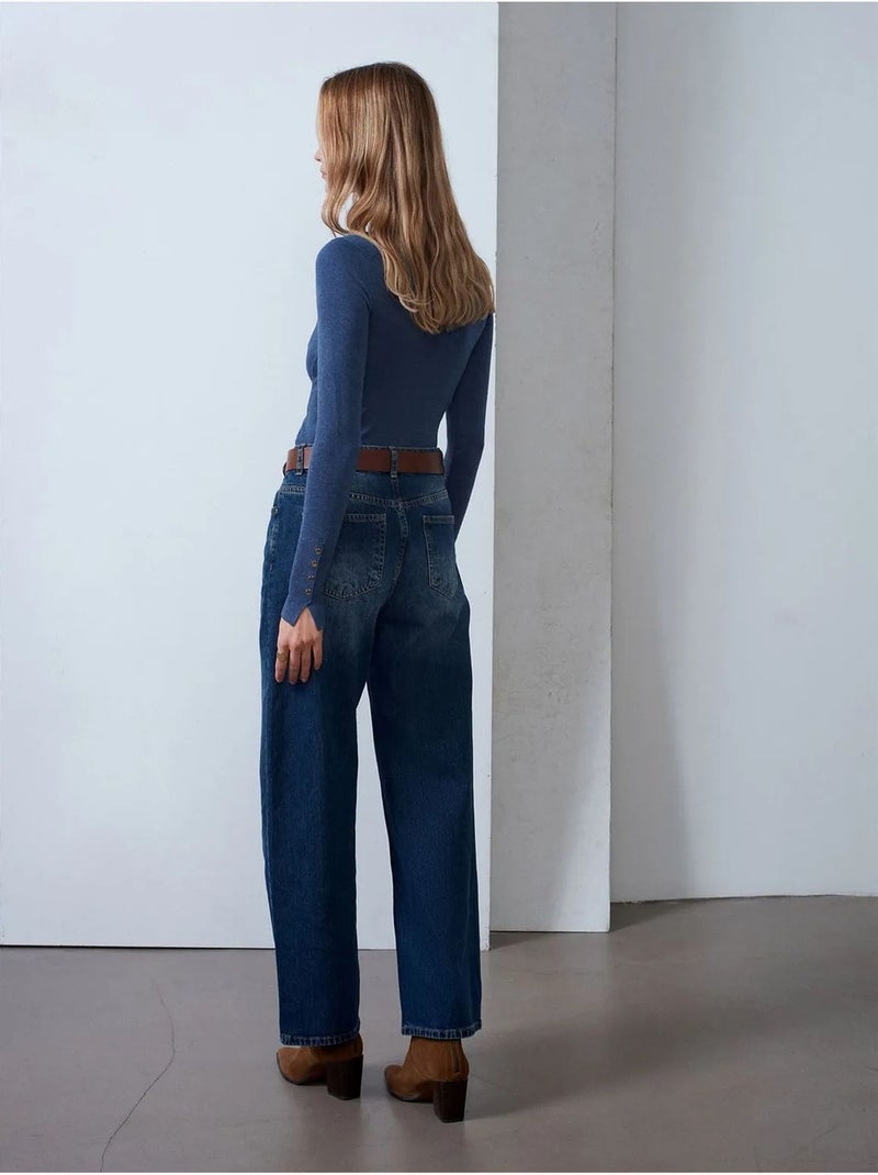 Jeans in denim di cotone a vita alta e gamba ampia dilvin Blu zaffiro - Kiabi