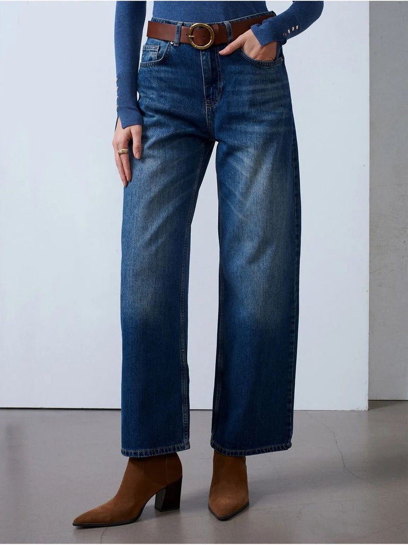 Jeans in denim di cotone a vita alta e gamba ampia dilvin Blu zaffiro - Kiabi