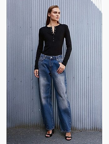 Jeans in denim di cotone a vita alta e gamba ampia dilvin