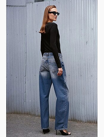 Jeans in denim di cotone a vita alta e gamba ampia dilvin