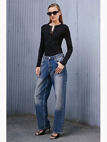 Jeans in denim di cotone a vita alta e gamba ampia dilvin