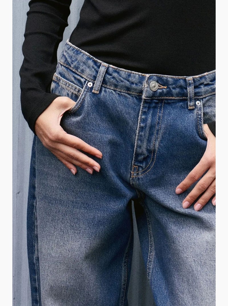 Jeans in denim di cotone a vita alta e gamba ampia dilvin Blu zaffiro - Kiabi