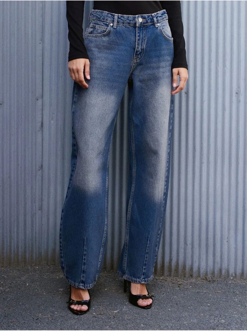 Jeans in denim di cotone a vita alta e gamba ampia dilvin Blu zaffiro - Kiabi