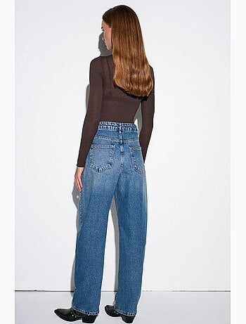 Jeans in denim di cotone a vita alta e gamba ampia dilvin