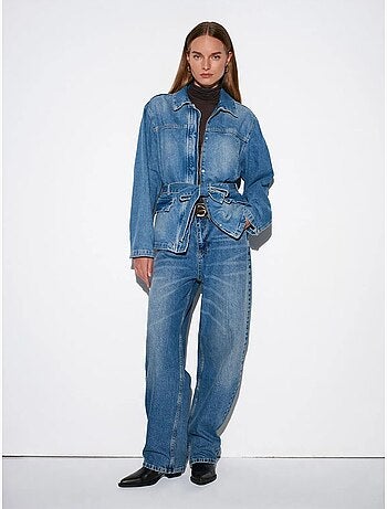 Jeans in denim di cotone a vita alta e gamba ampia dilvin