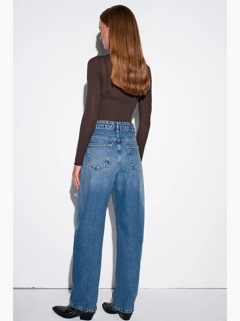 Jeans in denim di cotone a vita alta e gamba ampia dilvin Blu zaffiro - Kiabi