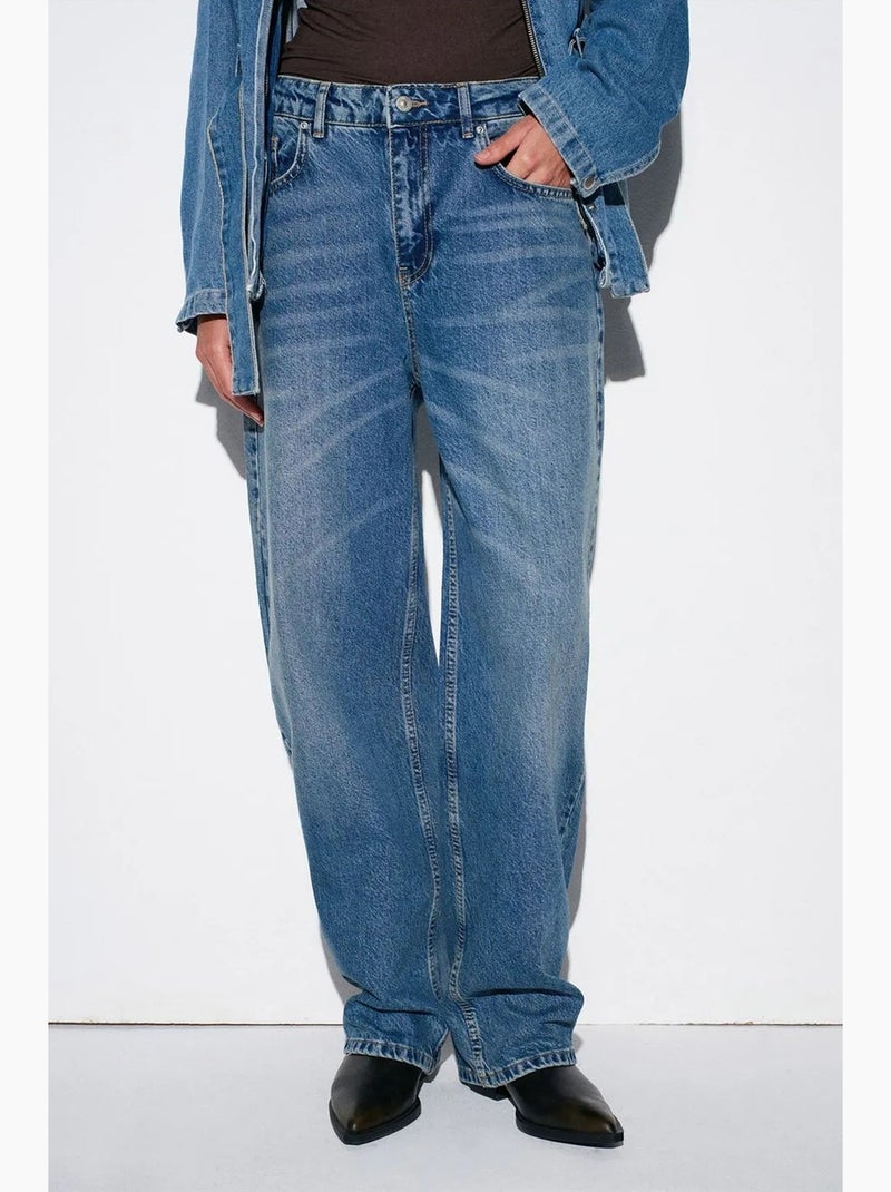 Jeans in denim di cotone a vita alta e gamba ampia dilvin Blu zaffiro - Kiabi