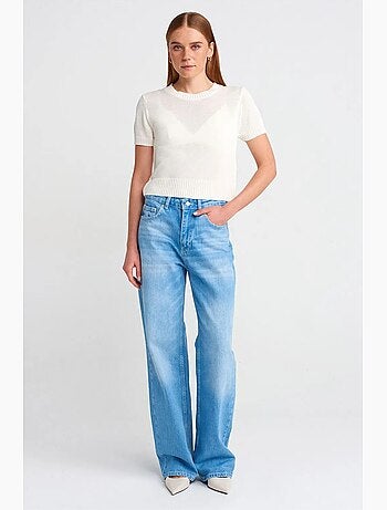 Jeans in denim di cotone a vita alta e gamba ampia dilvin