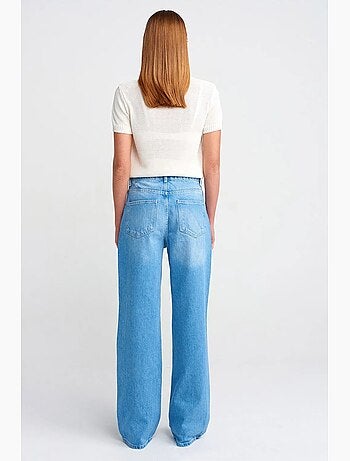 Jeans in denim di cotone a vita alta e gamba ampia dilvin
