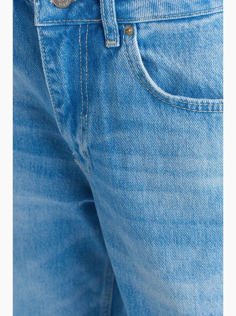 Jeans in denim di cotone a vita alta e gamba ampia dilvin Blu zaffiro - Kiabi