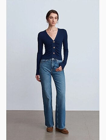 Jeans in denim di cotone a vita alta e gamba ampia dilvin